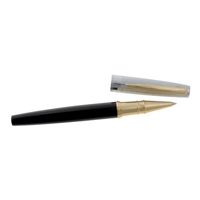 Black Lacquer Roller Ball Pen w/Gold Accents and Etched Cap