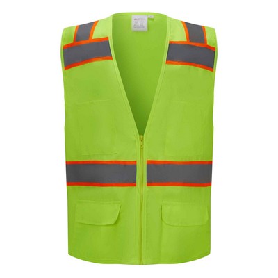 3C Products ANSI 107-2015 Class 2 Neon Green Safety Vest with Pockets