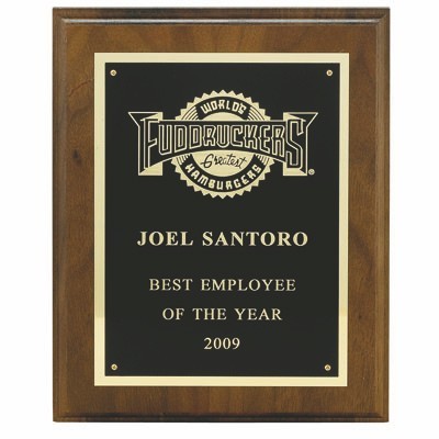 Walnut Finish Plaque w/Large Silk Screened Plate & Plain Border (6"x 8")