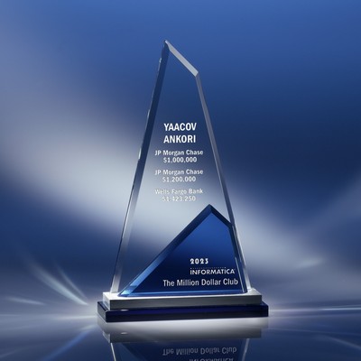 The Voyager Glass Award with Blue Glass Inset & Metal Accent