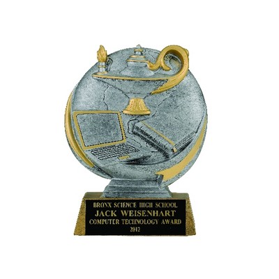 5" Hand Painted Resin Academic Trophy w/Engraving Plate