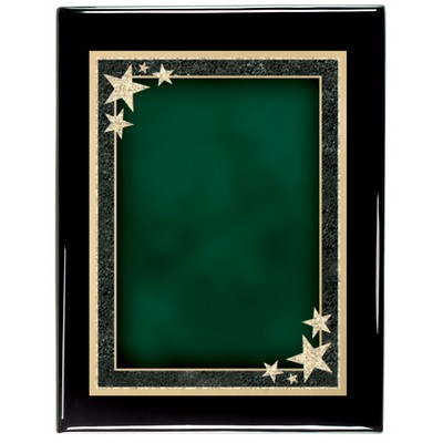 Ebony Piano Finish Plaque with Green Starburst Brass Plate, 9 x 12"