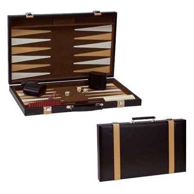 15" Brown Leatherette Backgammon Set