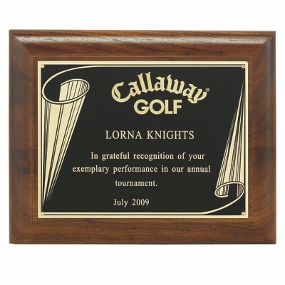 Horizontal Walnut Finish Plaque w/Black & Gold Scroll Plate (10"x 8")