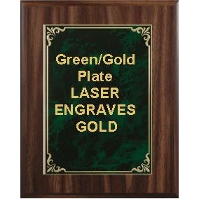 Classic Walnut Plaque 8" x 10"- Green/Gold - 5-7/8" x 7-7/8" Hi-Relief Plate