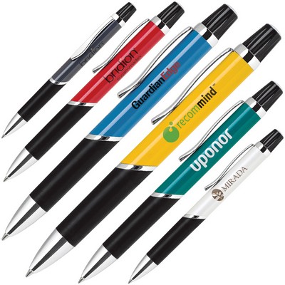 Aluminum Ballpoint Pen w/ Top Twist Action & Rubber Grip