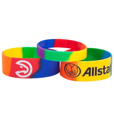 1" Segmented Rainbow Silicone Wristband