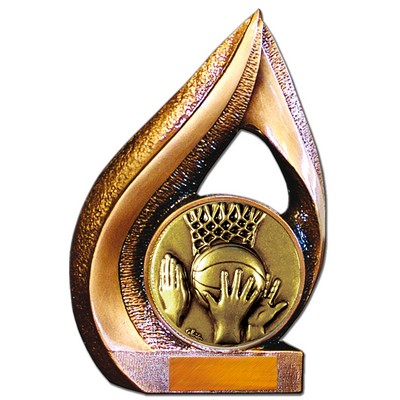 Stock 9" Flame Trophy with 2" Basketball Coin and Engraving Plate