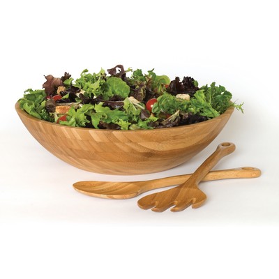 Bamboo 14" Salad Bowl w/ Pair of Servers