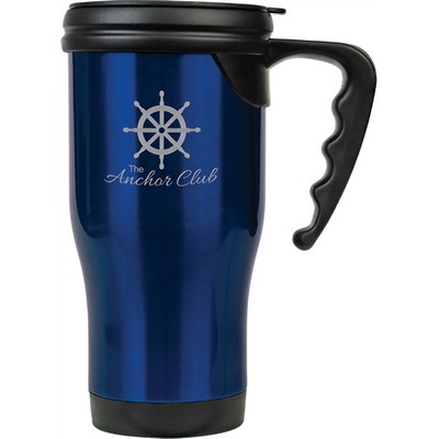 14 Oz. Blue Stainless Steel Travel Mug with Handle, 5-1/4"x7"