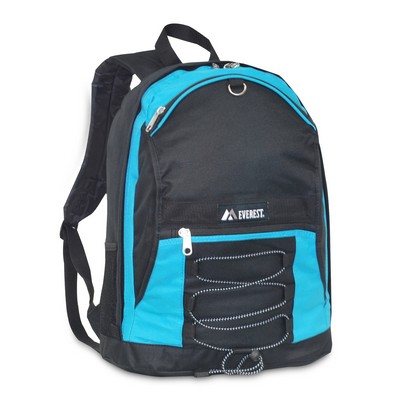 Everest Two-Tone Backpack with Mesh Pockets, Turquoise Blue/Black