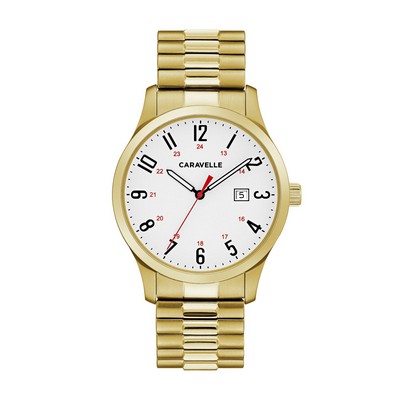 Caravelle Men's Two Tone Gold Bracelet Watch (White Dial)