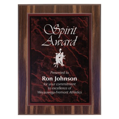 Walnut Finish Plaque with Red Marble Acrylic Plate (9" x 12")