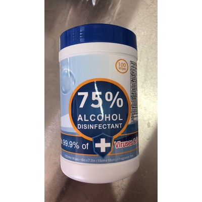 75% Alcohol Disinfectant Wipes 1 Canister of 100 Wipes