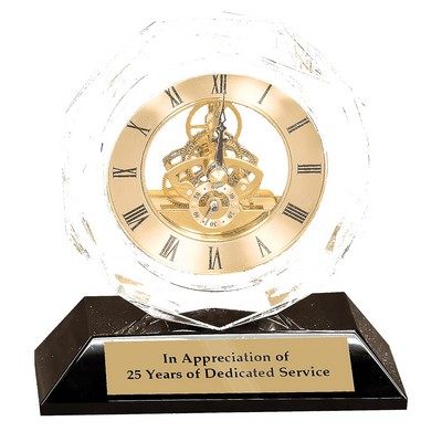 5.75" Clear Crystal Clock on Black Pedestal Base