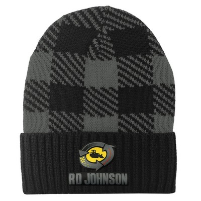 Buffalo Plaid Rolled Acrylic Knit Beanie Cap