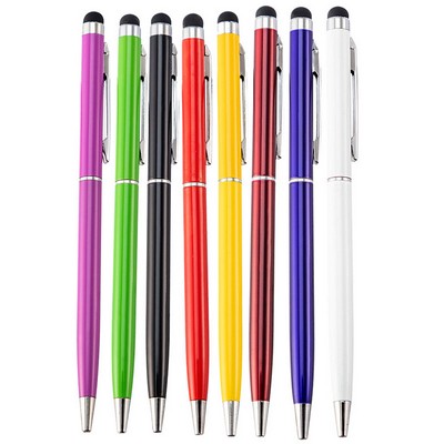 2-In-1 5.35"x0.31" Soft To Touch Slim Aluminum Metal Ballpoint Pen