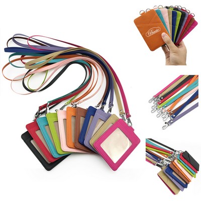 Pu Id Card Badge Holder With Neck Lanyard