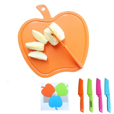 Children's Apple-Shaped Chopping Board with Cutting Board and Plastic Knife Set