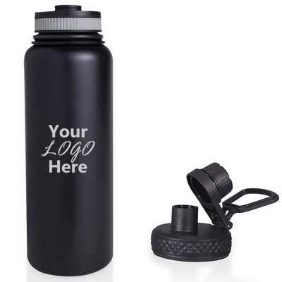 40 Oz. Water Bottle Double Insulated Stainless Steel With 2 Sport Lids