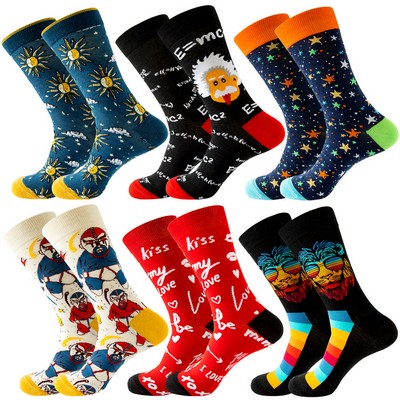 Fun Colorful Socks Patterned Funky Happy Crew Sock Combed Cotton Stockings Packs