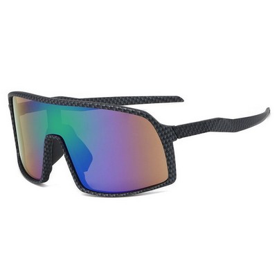 Goggle Sunglasses - Multicolored Mirror Lenses - Black Carbon Fiber Frames