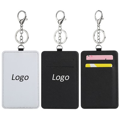 Leather ID Card Badge Holder with Keychain