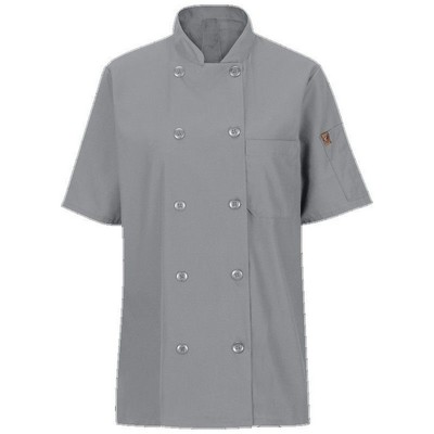 Red Kap™ Women's Short Sleeve Chef Coat w/OilBlok & MIMIX™ - Ten Button - Gray