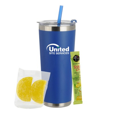 20 Oz. Dual Walled Vacuum Sealed Tumbler w/Straw Gift Set (4C® Sugar Free Tea & More)