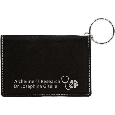 4 1/4" x 3" Black/Silver Leatherette Keychain ID Holder