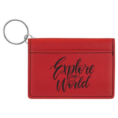 4 1/4" x 3" Red Leatherette Keychain ID Holder