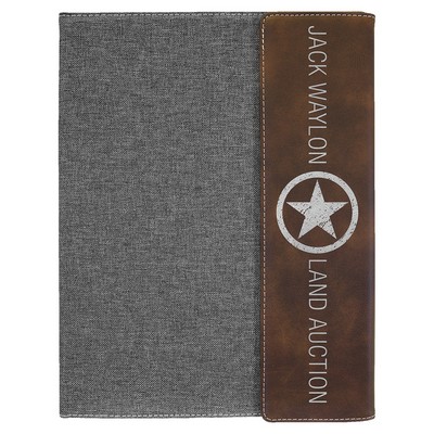 9 1/2"x12" Rustic/Silver Leatherette/Gray Canvas Portfolio w/Notepad