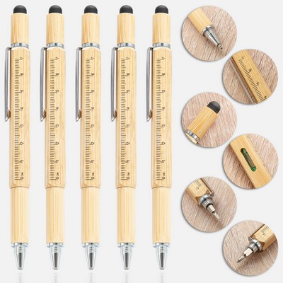 6 In 1 Bamboo Multi Tool Touch Ballpoint Pen