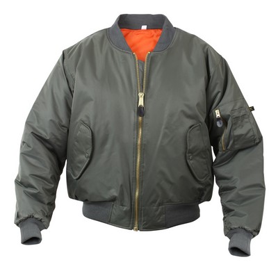 Men's Sage Military Flight Jacket w/Reversible Orange Quilted Lining