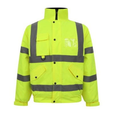 Hi Vis Heavy Duty Class 3 Waterproof Safety Bomber Jacket with Hood