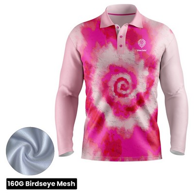 Full Sublimation Long Sleeve Polo - 160G Performance Grade Birdseye Mesh - Men's, Women's, Kids'