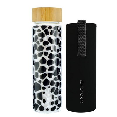 GROSCHE VENICE Printed Glass Bottle with Bamboo Lid & Neoprene Sleeve | 22 FL OZ/ 651 ML