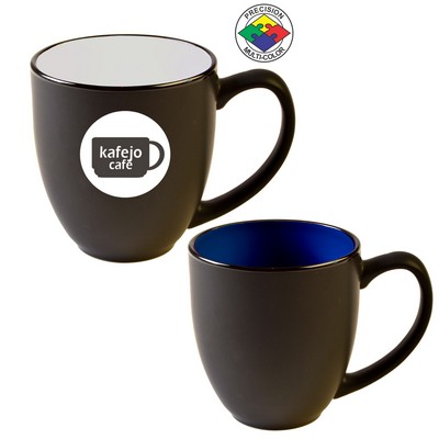 14 Oz. Vitrified Two-Tone Hilo Black/Blue Bistro Mug - Precision Spot Color - Dishwasher Resistant