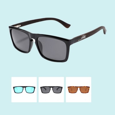 Square Wood Temple Polarized Sunglasses for Classic Coolness