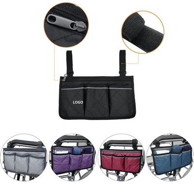 Wheelchair Armrest Storage Bag Organizer With Reflective Strip