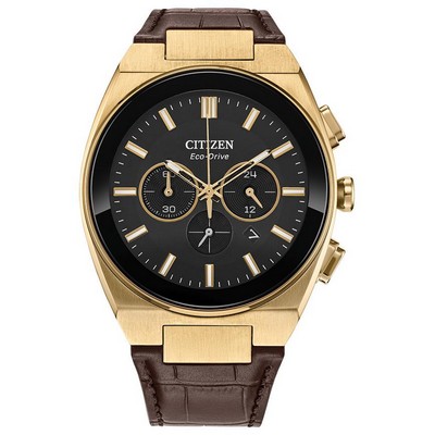 Citizen® Men's Modern Leather Strap Watch w/Black Dial