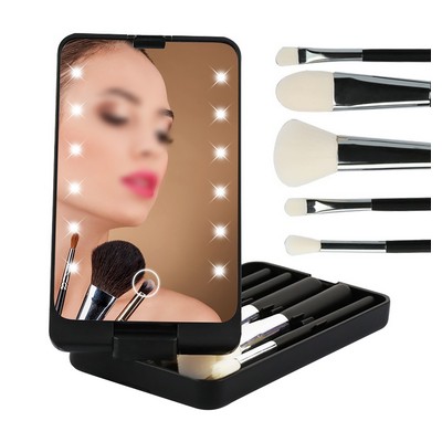 Mirror With Makeup Brush Set