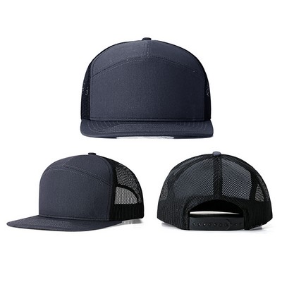 Seven Panel Mesh Back Trucker Cap With Snapback Closure