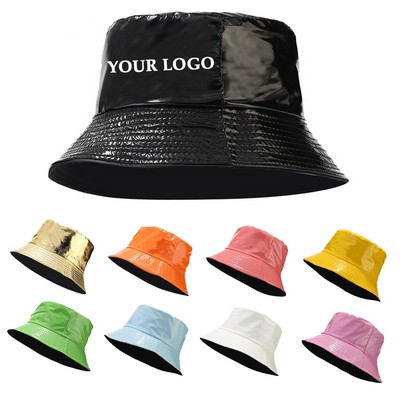 Leather Women Double-Sided Wear Bucket Hat Cap