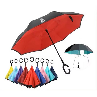 Fashion Windproof Golf Size Rain Umbrella Inverted Reverse Upside Down Umbrella with C-shaped Handle