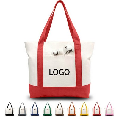 Stylish Canvas Tote Bag with an External Pocket