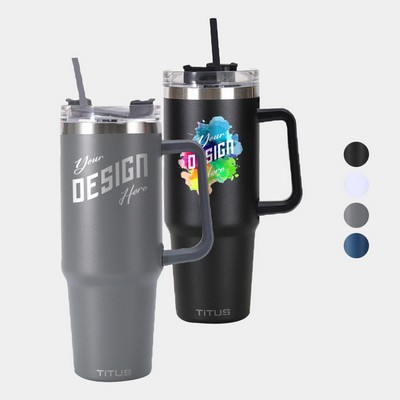 Premium 30 oz TiTUS® Double Wall Stainless Steel Insulated Travel Mug with Straw & Handle