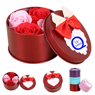 4Pcs Tin Box Rose Soap Flowers