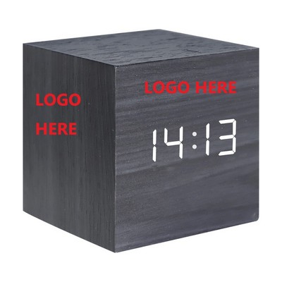 Cube Wood Style LED Light Digital Alarm Clock