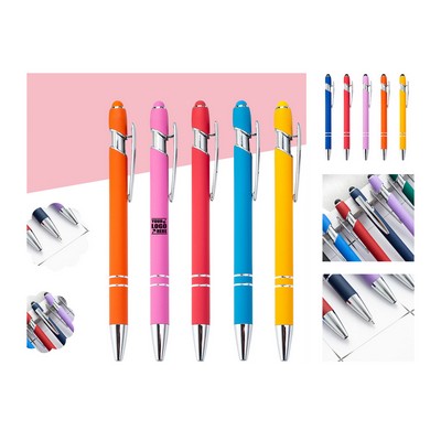 Stylish Rainbow Soft Touch Pen w/ Stylus, Black Ink, Medium